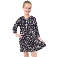 Modern Baroque Print Kids  Quarter Sleeve Shirt Dress