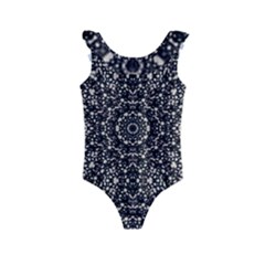 Modern Baroque Print Kids  Frill Swimsuit