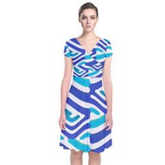 Colored Abstract Print1 Short Sleeve Front Wrap Dress