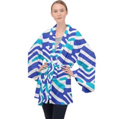 Colored Abstract Print1 Long Sleeve Velvet Kimono 