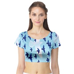 Illustrations Birds Flying Short Sleeve Crop Top