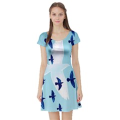 Illustrations Birds Flying Short Sleeve Skater Dress