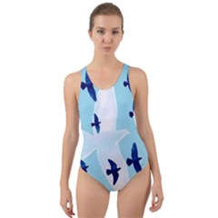 Illustrations Birds Flying Cut-out Back One Piece Swimsuit