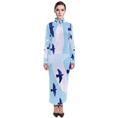 Illustrations Birds Flying Turtleneck Maxi Dress