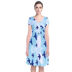 Illustrations Birds Flying Short Sleeve Front Wrap Dress