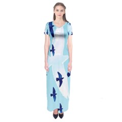 Illustrations Birds Flying Short Sleeve Maxi Dress