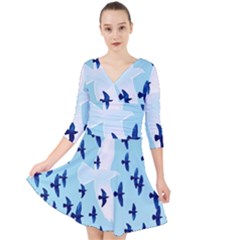 Illustrations Birds Flying Quarter Sleeve Front Wrap Dress