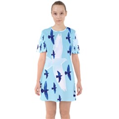 Illustrations Birds Flying Sixties Short Sleeve Mini Dress by HermanTelo