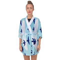 Illustrations Birds Flying Half Sleeve Chiffon Kimono