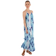 Illustrations Birds Flying Cami Maxi Ruffle Chiffon Dress