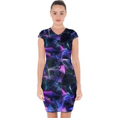 Abstract Atom Background Capsleeve Drawstring Dress 