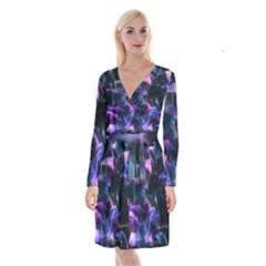 Abstract Atom Background Long Sleeve Velvet Front Wrap Dress by Mariart