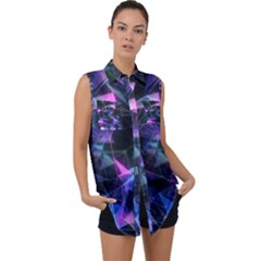 Abstract Atom Background Sleeveless Chiffon Button Shirt