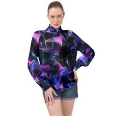 Abstract Atom Background High Neck Long Sleeve Chiffon Top