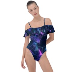 Abstract Atom Background Frill Detail One Piece Swimsuit by Mariart