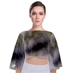 Wolf Evil Monster Tie Back Butterfly Sleeve Chiffon Top by HermanTelo