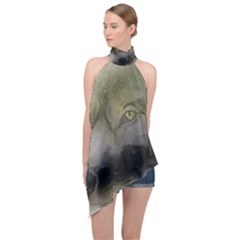 Wolf Evil Monster Halter Asymmetric Satin Top by HermanTelo