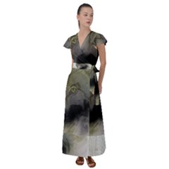 Wolf Evil Monster Flutter Sleeve Maxi Dress by HermanTelo