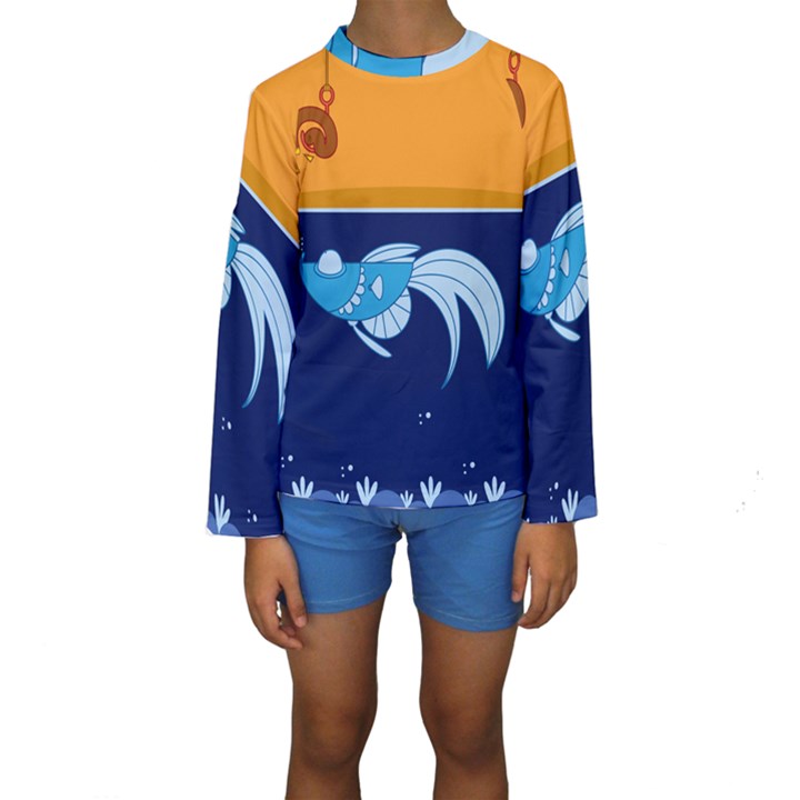 Fish Water Fisherman Kids  Long Sleeve Swimwear