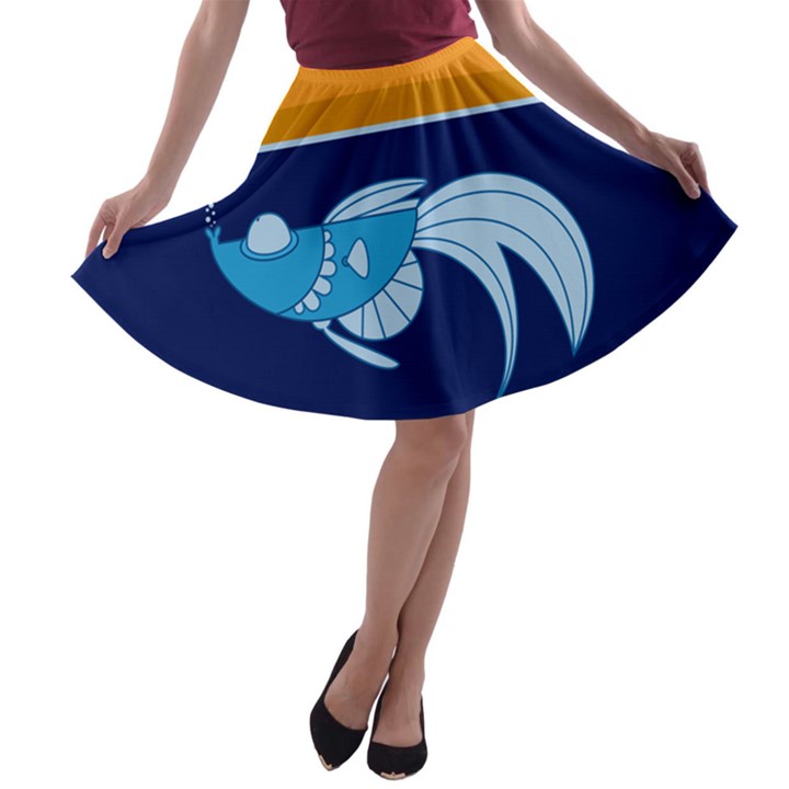 Fish Water Fisherman A-line Skater Skirt