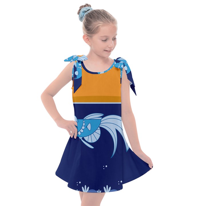 Fish Water Fisherman Kids  Tie Up Tunic Dress