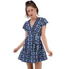 Geometry Blocks Flutter Sleeve Wrap Dress