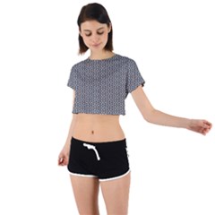 Black And White Triangles Tie Back Short Sleeve Crop Tee