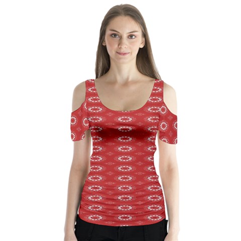 Red Kalider Butterfly Sleeve Cutout Tee  by Sparkle