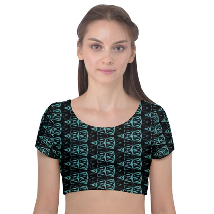 Digital Traingles Velvet Short Sleeve Crop Top 