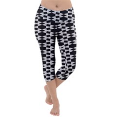 Black And White Triangles Lightweight Velour Capri Yoga Leggings by Sparkle