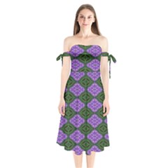 Digital Grapes Shoulder Tie Bardot Midi Dress