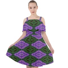 Digital Grapes Cut Out Shoulders Chiffon Dress