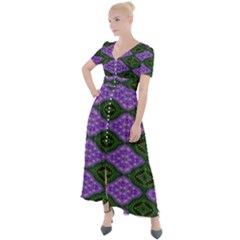 Digital Grapes Button Up Short Sleeve Maxi Dress