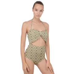 Digital Flowers Scallop Top Cut Out Swimsuit