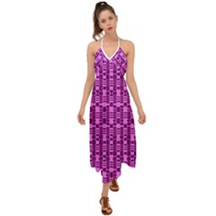 Digital Violet Halter Tie Back Dress  by Sparkle