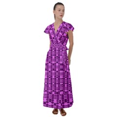 Digital Violet Flutter Sleeve Maxi Dress