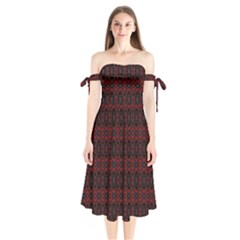 Digital Mandale Shoulder Tie Bardot Midi Dress