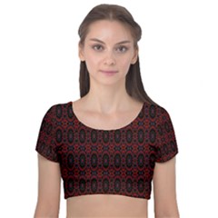 Digital Mandale Velvet Short Sleeve Crop Top  by Sparkle