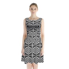 Optical Illusion Sleeveless Waist Tie Chiffon Dress by Sparkle