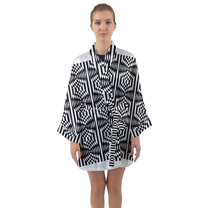 Optical Illusion Long Sleeve Satin Kimono