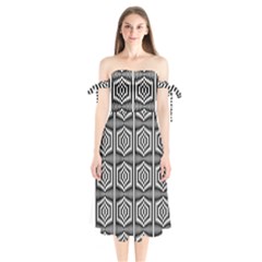 Optical Illusion Shoulder Tie Bardot Midi Dress