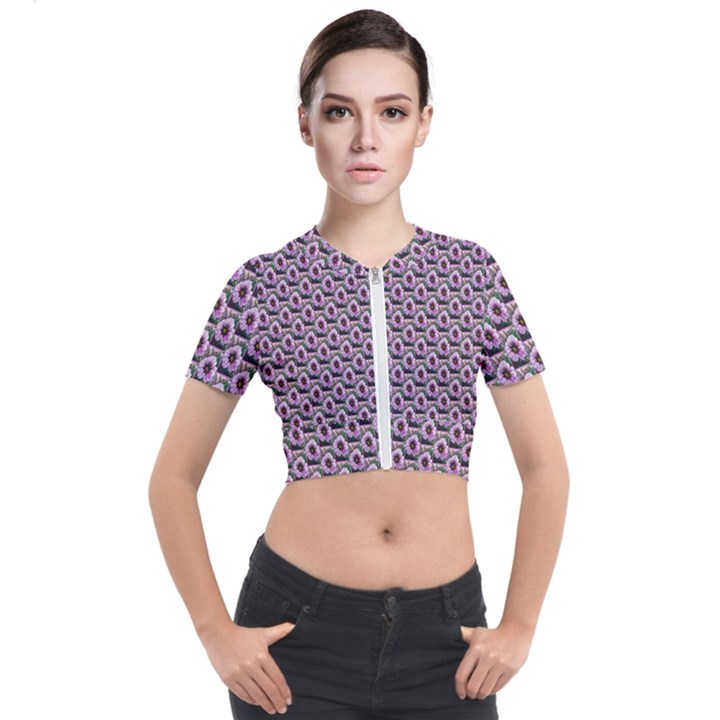 Flowers Pattern Short Sleeve Cropped Jacket