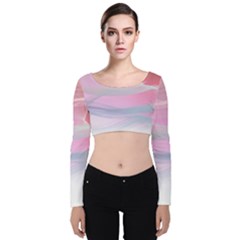 Pink Fractal Velvet Long Sleeve Crop Top by Sparkle