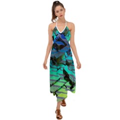 Digital Abstract Halter Tie Back Dress  by Sparkle