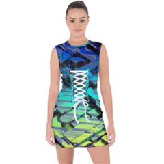 Digital Abstract Lace Up Front Bodycon Dress