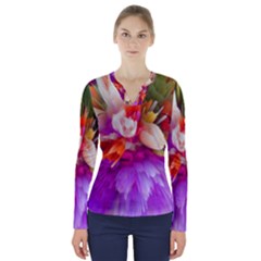 Poppy Flower V-neck Long Sleeve Top by Sparkle