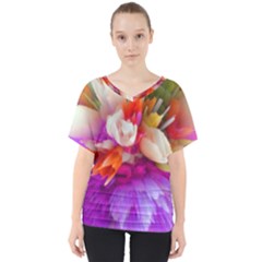 Poppy Flower V-neck Dolman Drape Top by Sparkle