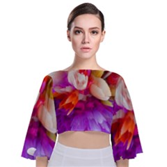 Poppy Flower Tie Back Butterfly Sleeve Chiffon Top by Sparkle