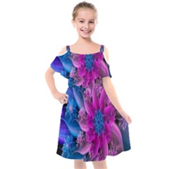 Fractal Flower Kids  Cut Out Shoulders Chiffon Dress by Sparkle