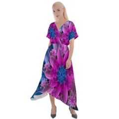 Fractal Flower Cross Front Sharkbite Hem Maxi Dress by Sparkle